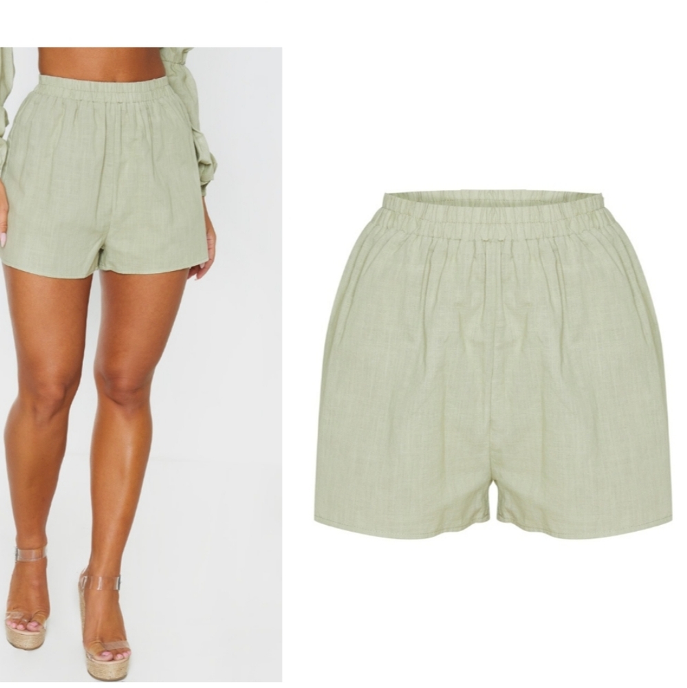 NWT Pale Khaki Linen Look Elasticated Beach Shorts Large